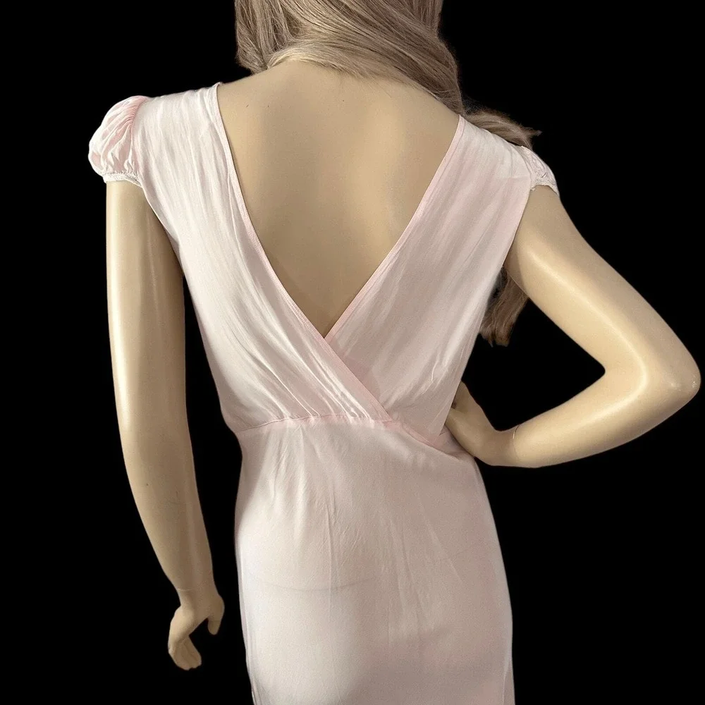 40s Pink Rayon Maxi Nightgown L Angelic Goddess Old Hollywood Coquette Glow Gaze